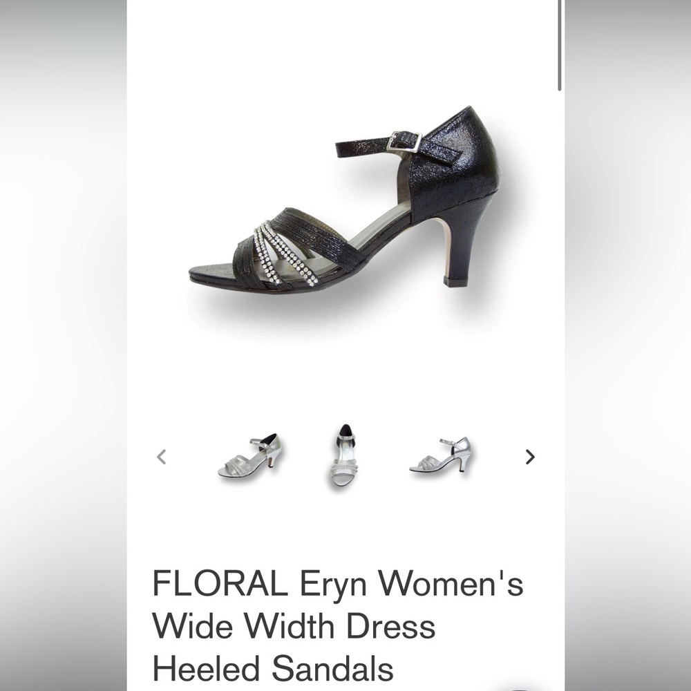 NWT Floral Eryn Women’s Black Wide Width Dress Heeled Sandals with Rhinestones